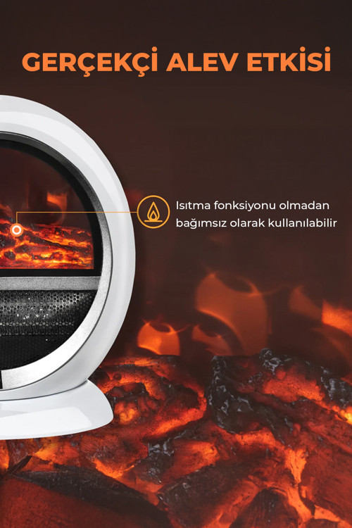 Yh-09A Şömine Efektli Fanlı Isıtıcı | 1500 W, 60° Salınım, Dekoratif Şömine Görünümü