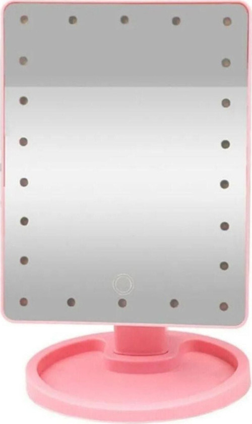 Led Işıklı Masaüstü Makyaj Aynası Pembe