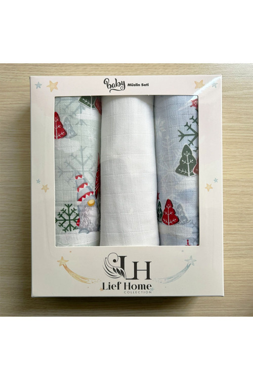 3’lü Müslin Örtü Seti | 75x85 Cm | %100 Pamuk | Yenidoğan Için Kutulu