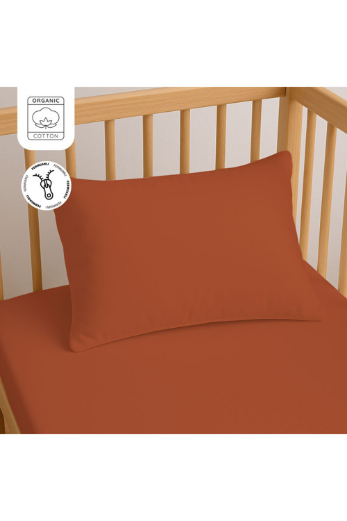 %100 Pamuk Fermuarlı Bebek Yastık Kılıfı 35x45 cm (2 Adet) – Doğal & Yumuşak - Kiremit