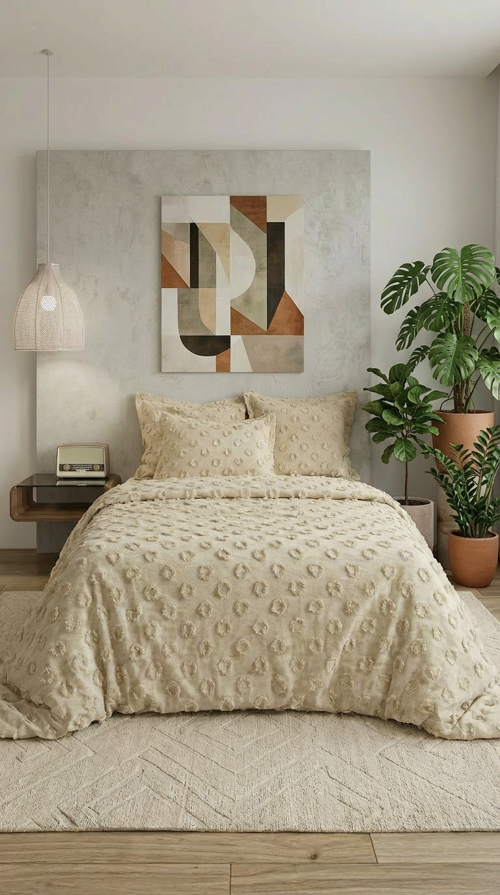 Grace Cappuccino Geometrik Desenli Çift Kişilik Pike Takımı - 3 Parça 240x260 cm