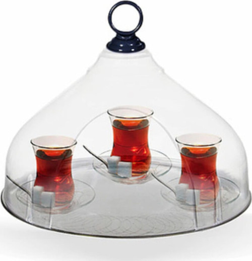 Kapalı Çay Askısı Kapalı Tepsi Şeffaf Büyük Boy Çaycı - Kahveci Tepsisi 40 Cm