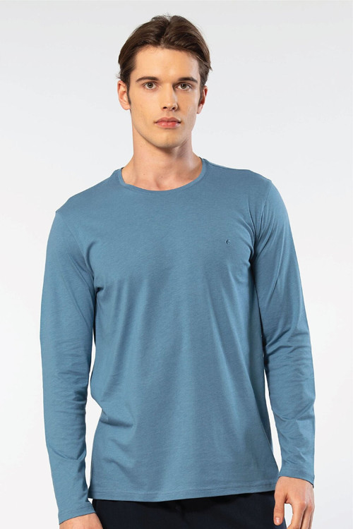 Erkek Modal Pamuk Bisiklet Yaka T-Shirt 2242/İndigo