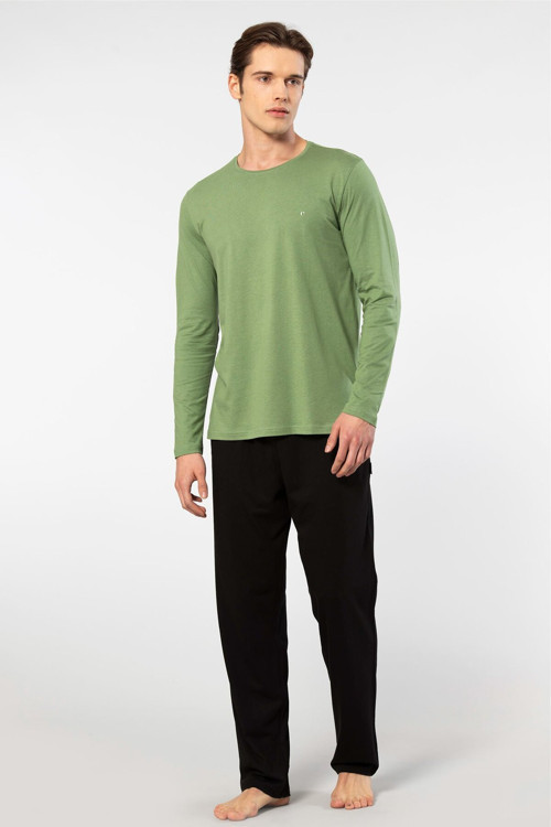 2244 Erkek Bisiklet Yaka Uzun Kollu Modal Pijama Takımı