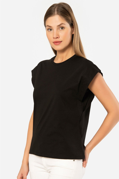 3401 Kadın %100 Pamuk Vatka Görünümlü T-Shirt
