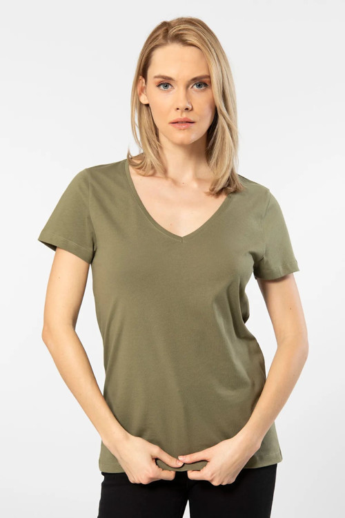 Milano Kısa Kol Derin V Yaka Kadın T-Shirt