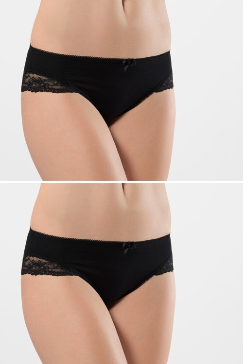 959 Kadın Pamuk Likralı Dantelli Bikini Külot 2'Li Paket