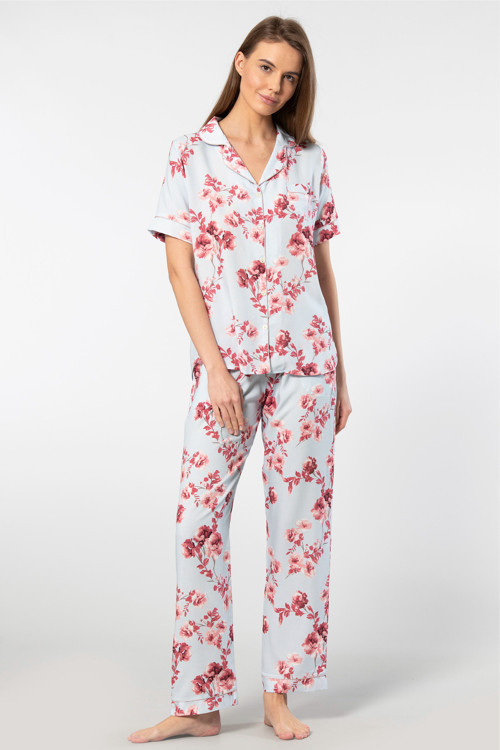 3604 Kadın Desenli Kısa Kol Dokuma Pijama Takımı