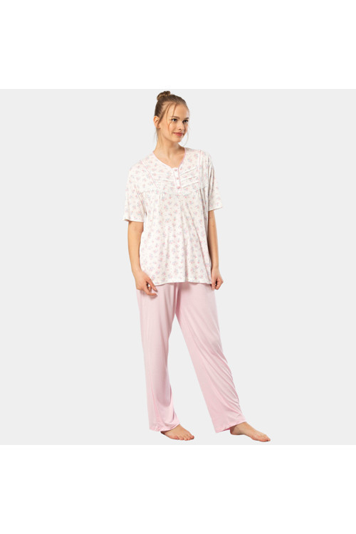 3369 Kadın Empirme Patlı Battal Kısa Kollu Pijama Takım