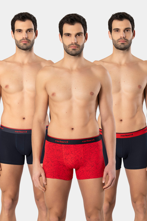 1339 Erkek Desenli Likralı Boxer 3'Lü Paket