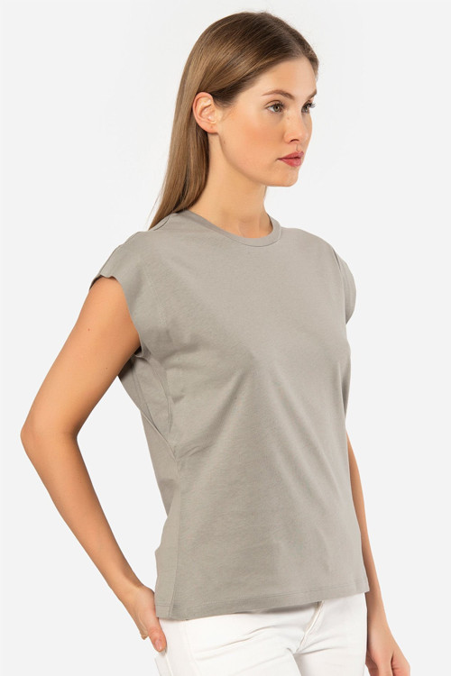 3401 Kadın %100 Pamuk Vatka Görünümlü T-Shirt