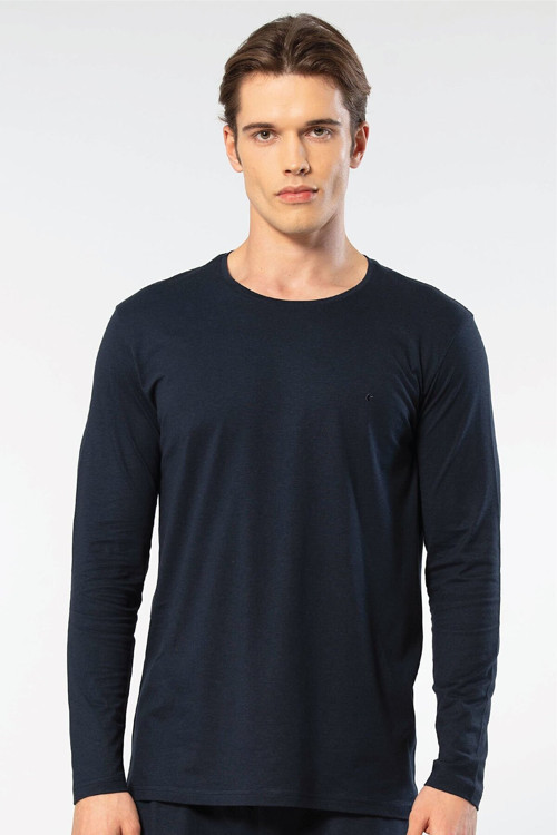 Erkek Modal Pamuk Bisiklet Yaka T-Shirt 2242/Lacivert