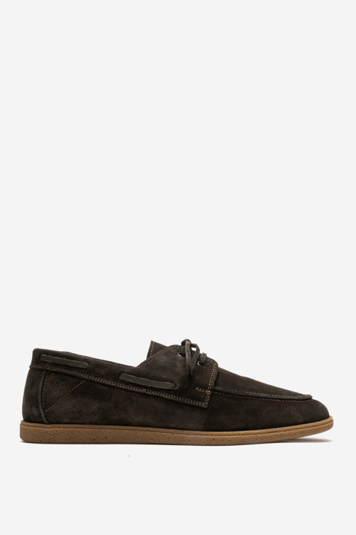 Erkek Bağcıklı Düz Taban Loafer Ayakkabı Gerçek Deri MC 21381 HAKİ