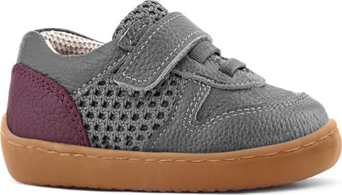 Bob Hakiki Deri Gri Bordo Barefoot Cırtlı Lastikli Bebek Sneaker Ayakkabı