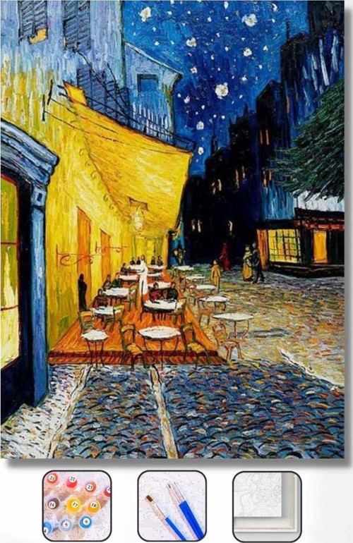 Pastelya Sayılarla Boyama Seti Rulo Çerçevesiz Van Gogh Teras Kafe