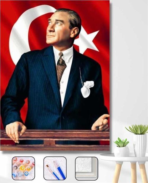 Pastelya Sayılarla Boyama Seti Rulo Çerçevesiz Atatürk Ve Bayrak
