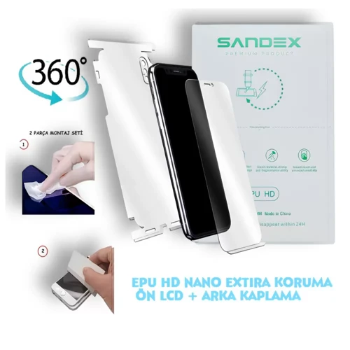 Apple iPhone 6S PLUS Uyumlu NANO Ön Ekran + Full Arka Kaplama SET 360 Koruma Esnek İnce - SANDEX - E