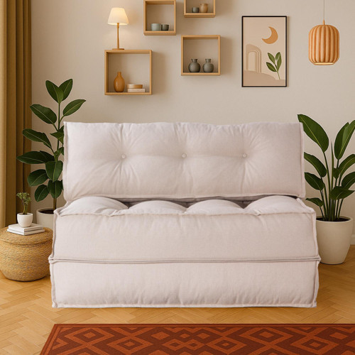 Mocca Keten Çift Kişilik Katlanır Yatak Katlanır Koltuk