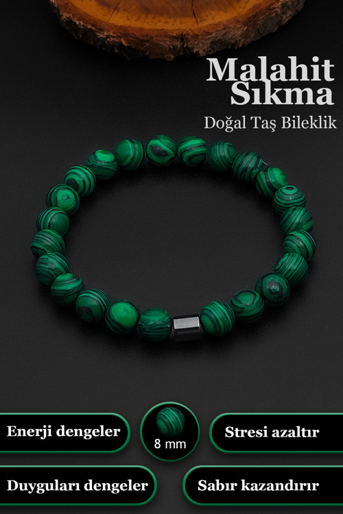 Erkek Sıkma Malahit Bileklik Kadın Bileklik 8 mm BT042