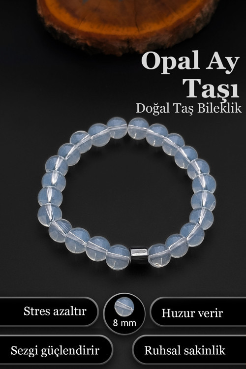 Opal Ay Taşı Bileklik Erkek Kadın Doğal Taş Bileklik 8 mm BT036