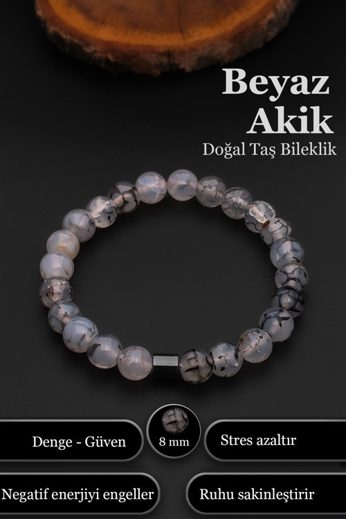 Beyaz Akik Bileklik Kadın Erkek Doğal Taş Bileklik BT051