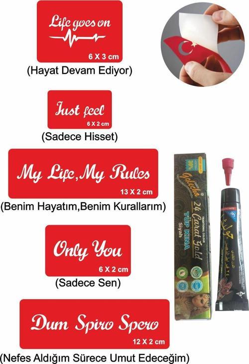 İngilizce Sloganlar Hint Kınası ile Geçici Dövme Yapma Seti