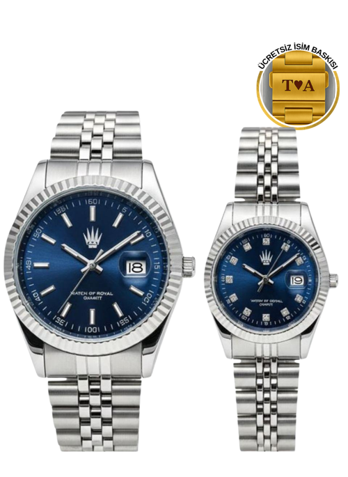 Çift Saati Crest Line Silver Lacivert Kol Saati