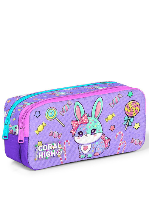 Kids Milka Su Yeşili Tavşan Desenli İki Bölmeli Kalem Çantası 31055