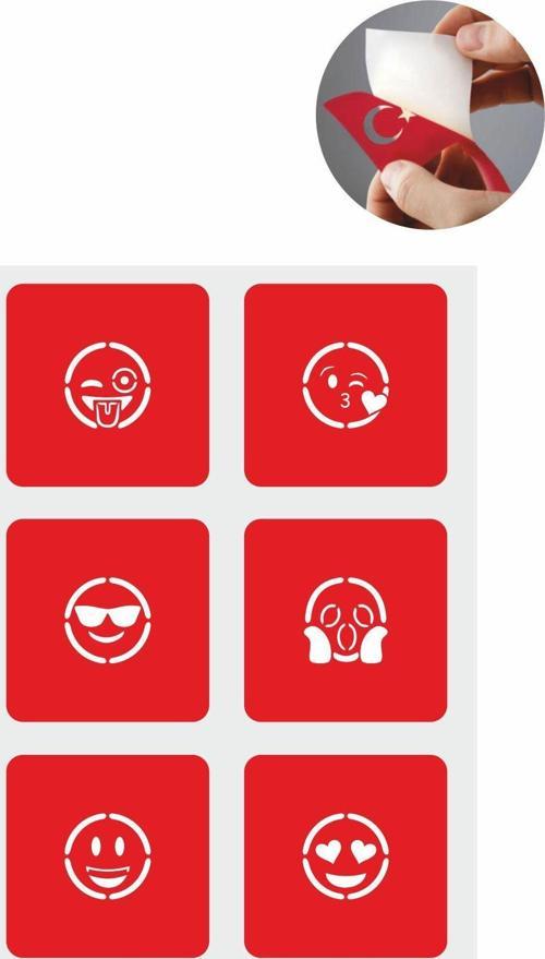 Sevimli Emojiler 5 Adet  Geçici Dövme Kına Şablonu