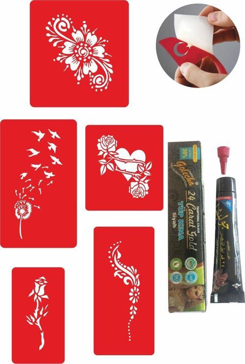 Tüy ve Çiçek Desenleri Hint Kınası ile Geçici Dövme Yapma Seti