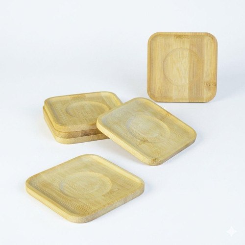 Bambu Serisi 10 cm Genişlikte Kare 6'lı Çay Bardağı Altlığı