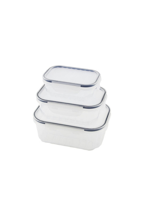 3PCS QUİCK SIZDIRMAZ SAKLAMA KABI SETİ ŞEFFAF KAP - BUĞULU-CONTALI KAPAK 500-1000-1700ML