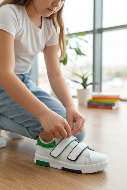 Çift Cırtlı Bant Detaylı Hafif Tabanlı Minimalist Şık Kadın Spor Ayakkabı