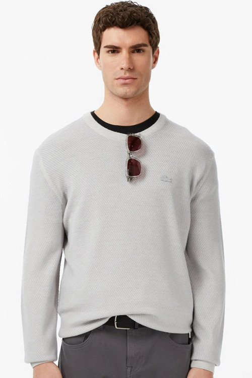 Erkek Classic Fit Piramit Örgü %100 Yün Kazak Gri