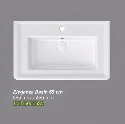 İsvea - Eleganza Dolap Uyumlu Lavabo 65 cm Beyaz Dekorsuz Delikli - 10LG50065SV