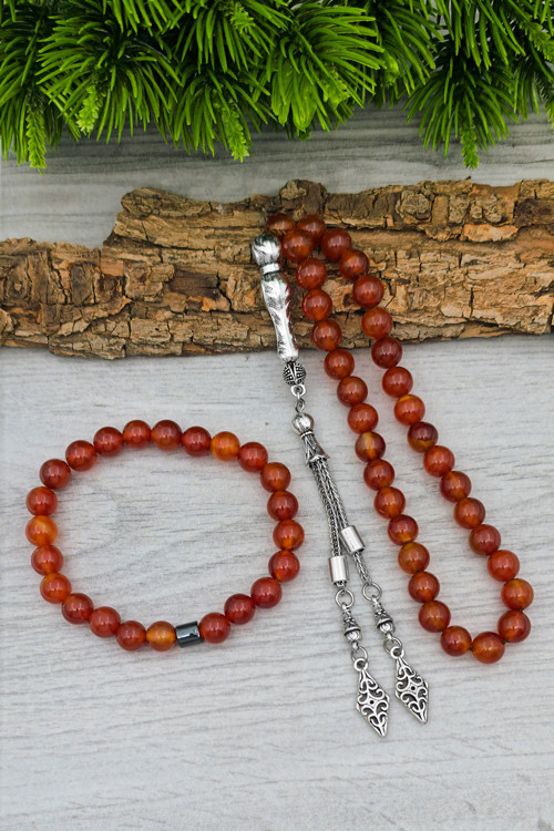 Akik Tesbih ve Bileklik Doğal Taş Akik Set 8 mm BT028