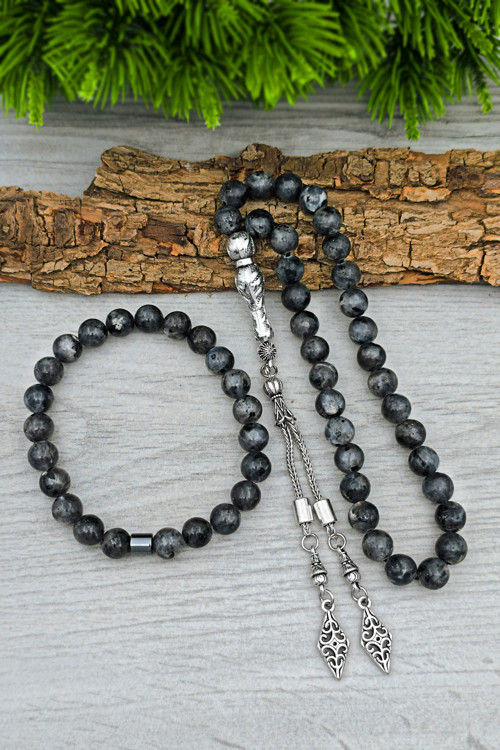 Erkek Doğal Taş Lavrakit Tesbih ve Bileklik Set 8 mm BT040