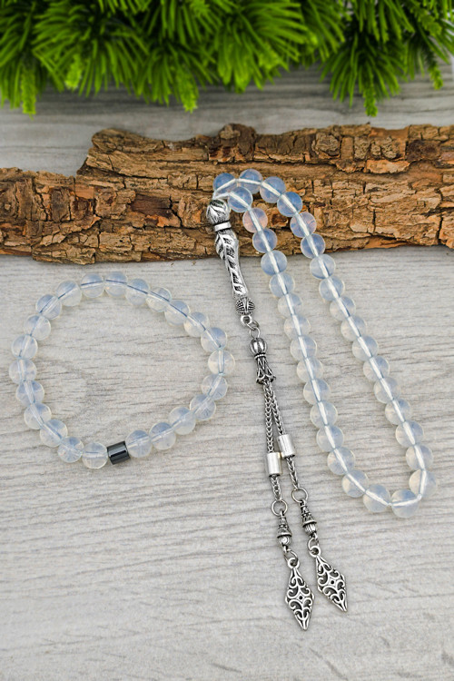 Opal Ay Taşı Bileklik ve Tesbih Erkek Doğal Taş Set 8 mm BT037