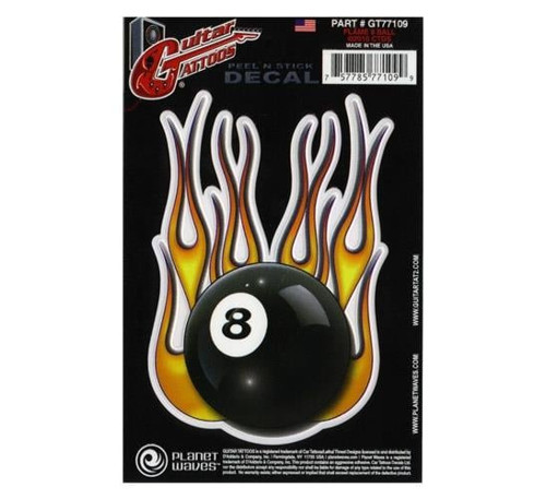 D'Addario Planet Waves GT77109 Gitar Tattoo Sticker - Flame 8 Ball (Aksesuar) | Alevli 8 Numara Top Tasarımı, Dayanıklı