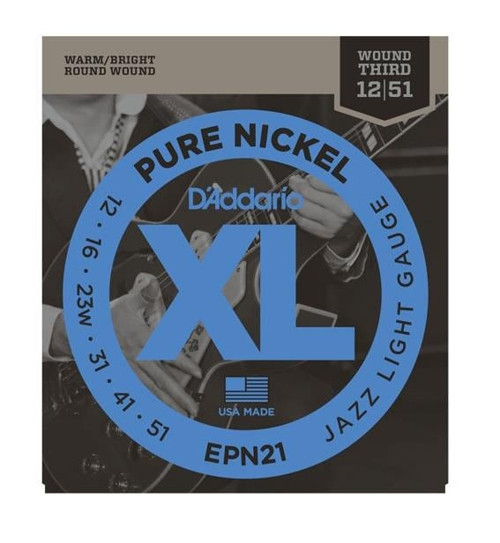 D'Addario EPN21 XL Pure Nickel Elektro Gitar Tel Seti - 12-51 Jazz Light (Profesyonel) | Saf Nikel Sargı ile Pürüzsüz Ja