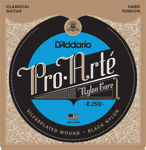 D'Addario EJ50 Pro-Arte Black Nylon Klasik Gitar Tel Seti (Sert/Hard Tansiyon) | Siyah Naylon Yapı, Yüksek Gerilim ile D