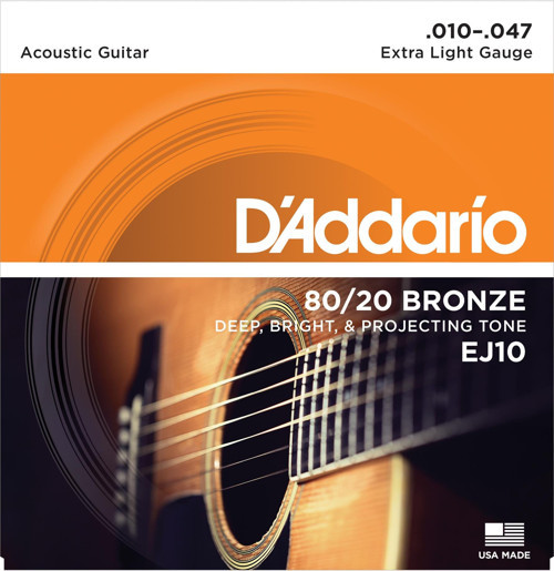 D'Addario EJ10 80/20 Bronze Akustik Gitar Tel Seti - 10-47 Extra Light (Profesyonel) | Parlak ve Keskin Akustik Tını, Ge