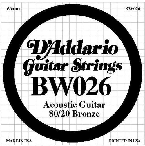 D'Addario BW026 .026 Akustik Gitar Tek Teli - G/Sol Notası (Aksesuar) | 80/20 Bronz Alaşım, Net Ses Projeksiyonu ve Uzun
