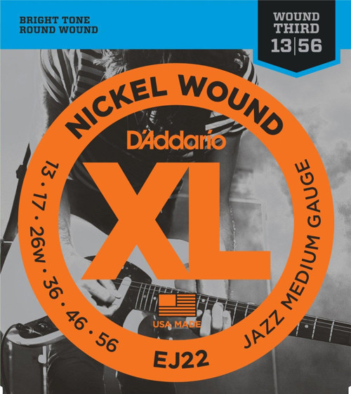 D'Addario EJ22 Nickel Wound Elektro Gitar Tel Seti - 13-56 Jazz Medium (Profesyonel) | Kalın Ölçü, Maksimum Rezonans, Gü