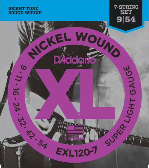 D'Addario EXL120-7 XL Nickel Serisi Elektro Gitar Tel Seti (Super Light - 09-54 - 7 Telli)