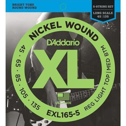 D'Addario EXL165-5 XL Nickel Serisi Bas Gitar Tel Seti (Long Scale - 45-135)