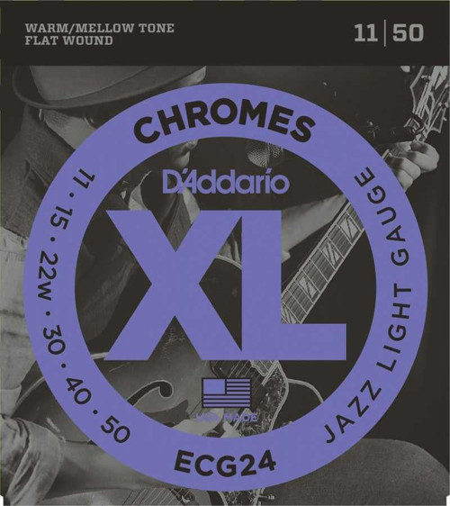 D'Addario ECG24 XL Chromes Flatwound Elektro Gitar Tel Seti (Profesyonel) | Jazz Light 11-50 Kalınlık, Dengeli Gerilim v
