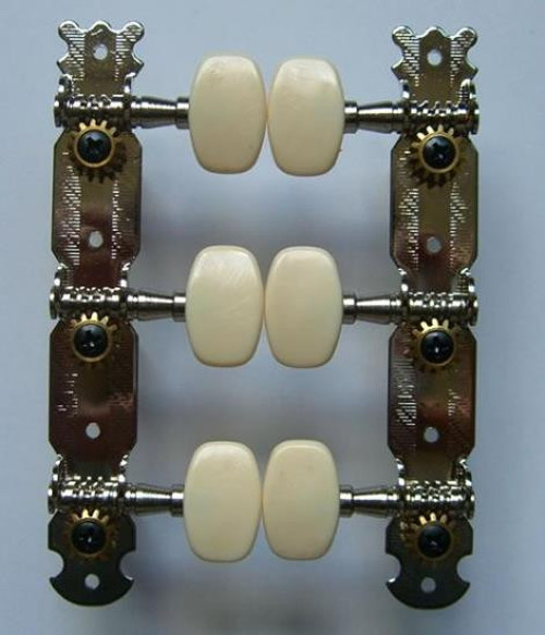GM22N Klasik Gitar Burgu Seti - 3+3 Nikel (Aksesuar/Yedek Parça) | Beyaz Kelebek Başlıklı Standart Mekanizma, Na