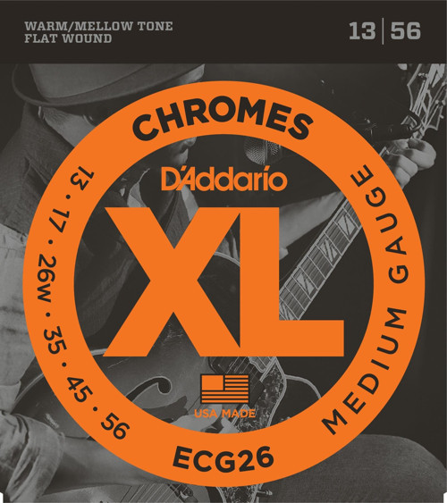 D'Addario ECG26 XL Chromes Flatwound Elektro Gitar Tel Seti (Profesyonel) | Medium 13-56 Kalınlık, Kalın Yapı ile Maksim