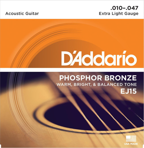 D'Addario EJ15 Phosphor Bronze Serisi Akustik Gitar Tel Seti (Extra Light - 10-47 - Phosphor Bronze)